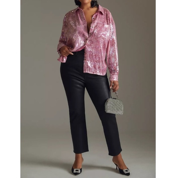 BOGO! Anthroppologie Pilcro Sequined Button Front Blouse Pink XS Petite - Picture 11 of 12